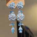 Light Luxury Alloy Zircon Hollow Flower Tassel Drop Earrings For Women Banquet Dress Jewelry view 3