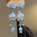 Light Luxury Alloy Zircon Hollow Flower Tassel Drop Earrings For Women Banquet Dress Jewelry view 2