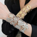 European American Iron Floral Textured Open Cuff Bangle Casual Light Luxury Fashion Jewelry view 4