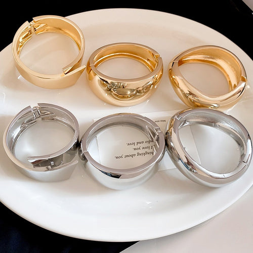 Polished Alloy Round Bangle For Women European American Light Luxury Trendy Bracelet