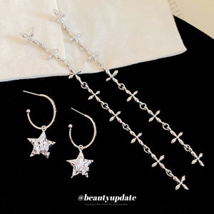 Copper Zircon Cross Star Stud Earrings Minimalist High Fashion Niche Design Jewelry