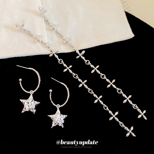 Copper Zircon Cross Star Stud Earrings Minimalist High Fashion Niche Design Jewelry
