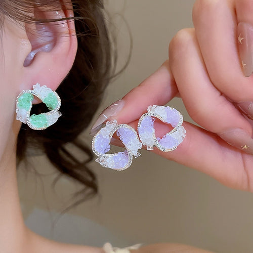 Light Luxury Oval Swirl Zircon Crystal Stud Earrings With Silver Posts For Women