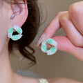 Light Luxury Oval Swirl Zircon Crystal Stud Earrings With Silver Posts For Women view 4