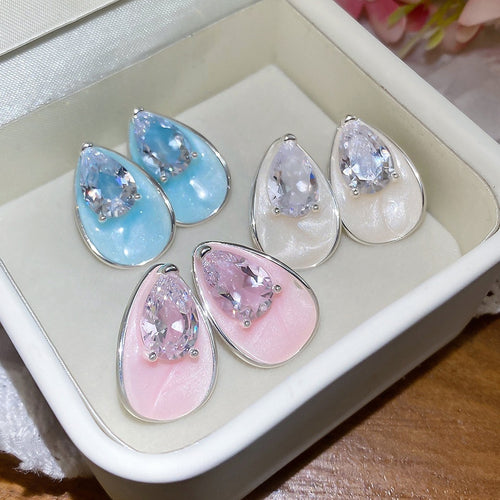 Minimalist Modern Copper Waterdrop Stud Earrings With Zircon Oil Drip Light Luxury Style