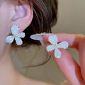 Korean Style Faux Pearl Mother Of Pearl Flower Stud Earrings With Silver Posts For Women view 4