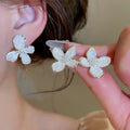 Korean Style Faux Pearl Mother Of Pearl Flower Stud Earrings With Silver Posts For Women view 2