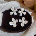 Korean Style Faux Pearl Mother Of Pearl Flower Stud Earrings With Silver Posts For Women view 3