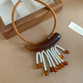 Maillard Style Geometric Waterdrop Resin Tassel Faux Pearl Choker Necklace For Women view 2