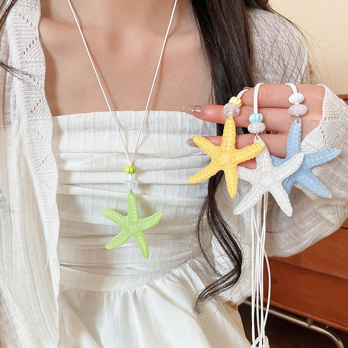 Vacation Style Resin Starfish Sweater Necklace, Simple Fresh Dopamine Island Collarbone Chain