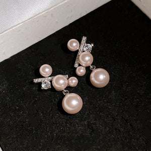 2026 New French Light Luxury Round Faux Pearl Drop Earrings With Silver Pins For Women