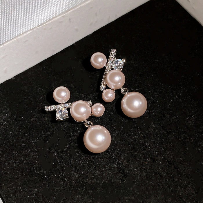 2026 New French Light Luxury Round Faux Pearl Drop Earrings With Silver Pins For Women