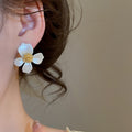 Copper Enamel Flower Stud Earrings For Women Light Luxury OL Style Fashion Jewelry view 3