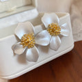 Copper Enamel Flower Stud Earrings For Women Light Luxury OL Style Fashion Jewelry view 2