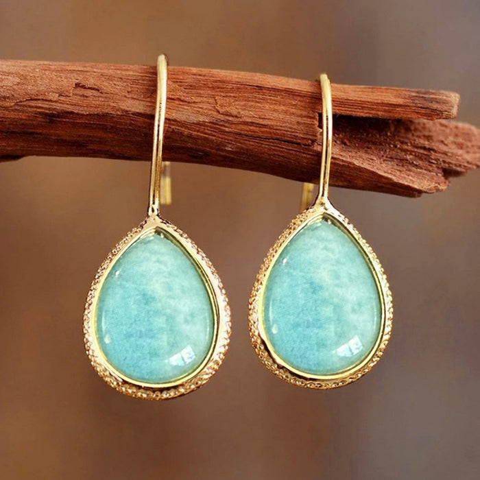 European Artistic Drop Earrings Faux Turquoise Sticker New Chinese Teardrop Fish Hook Jewelry