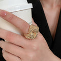 Metal Hollow Flower Open Ring With Bold Round Design For Women view 3