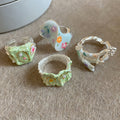 Rustic Alloy Enamel Flower Pleated Open Ring Summer Fresh Sweet Floral Statement Jewelry For Women view 3