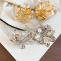 Exaggerated Wrinkled Iron Metal 3D Flower Ring Bracelet Jewelry Set For Fashion Hand Accessories view 4