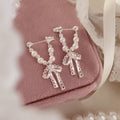 Elegant Bowknot Faux Pearl Drop Earrings With Silver-Tone Pins For Women OL Style view 3