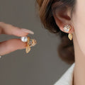 Elegant Alloy Camellia Flower Pearl Zircon Stud Earrings For Women Sweet Style Jewelry view 2