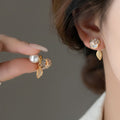 Elegant Alloy Camellia Flower Pearl Zircon Stud Earrings For Women Sweet Style Jewelry view 4