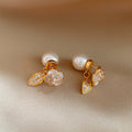 Elegant Alloy Camellia Flower Pearl Zircon Stud Earrings For Women Sweet Style Jewelry view 3