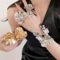 European Style Iron Crumpled Flower Open Ring Bracelet Jewelry Set For Women view 1