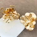 European Style Iron Crumpled Flower Open Ring Bracelet Jewelry Set For Women view 4