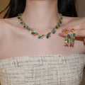 Light Luxury Alloy Zircon Teardrop Necklace Earrings Jewelry Set, Elegant Sparkly Collarbone Chain view 4
