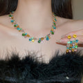 Light Luxury Alloy Zircon Teardrop Necklace Earrings Jewelry Set, Elegant Sparkly Collarbone Chain view 2