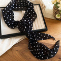 Vintage Polka Dot Ribbon Scarf Necklace With Swarovski Pearls Floral Old Money Fashion Accessory view 4