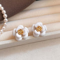 18K Gold Plated Copper Enamel Flower Stud Earrings With Silver Pins, Sweet Versatile Style view 4