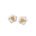 18K Gold Plated Copper Enamel Flower Stud Earrings With Silver Pins, Sweet Versatile Style view 5