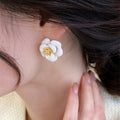 18K Gold Plated Copper Enamel Flower Stud Earrings With Silver Pins, Sweet Versatile Style view 3