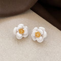 18K Gold Plated Copper Enamel Flower Stud Earrings With Silver Pins, Sweet Versatile Style view 2