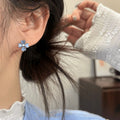 Light Luxury Cat Eye Stone Zircon Flower Stud Earrings With Silver Pins For Women view 3