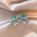Korean Minimalist Glass Enamel Flower Starfish Stud Earrings With Rhinestones And Silver Pins view 1
