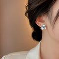 Korean Minimalist Glass Enamel Flower Starfish Stud Earrings With Rhinestones And Silver Pins view 4