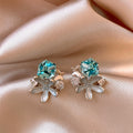 Korean Minimalist Glass Enamel Flower Starfish Stud Earrings With Rhinestones And Silver Pins view 3