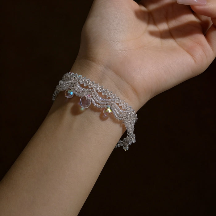 Stainless Steel Artificial Crystal Bead Water Drop Bangle Elegant Light Luxury Women's Jewelry