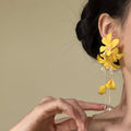 Vacation Style Fabric Flower Zircon Stud Earrings With Silver Posts, Elegant Light Luxury Floral Jewelry view 3