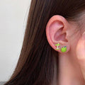 Copper Green Apple Stud Earrings Asymmetric Drip Oil Fresh Minimalist Light Luxury Jewelry view 3
