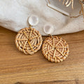 Ethnic Style Rattan Woven Resin Cat Eye Stone Round Stud Earrings for Women view 2