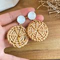 Ethnic Style Rattan Woven Resin Cat Eye Stone Round Stud Earrings for Women view 4