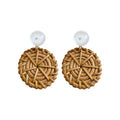 Ethnic Style Rattan Woven Resin Cat Eye Stone Round Stud Earrings for Women view 5