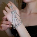 Copper Rhinestone Bow Ring Bracelet Bangle Elegant European Style Hand Jewelry For Women view 4