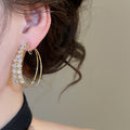 Korean Minimalist Copper Zircon Double Layer Round Clip-on Earrings for Women view 3