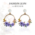 Pearl Look Floral Hoop Statement Stud Earrings in Two Colors view 1