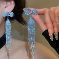 Copper Rhinestone Bow Tassel Drop Earrings With Silver Needle Posts For Women view 4