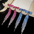 Copper Rhinestone Bow Tassel Drop Earrings With Silver Needle Posts For Women view 3